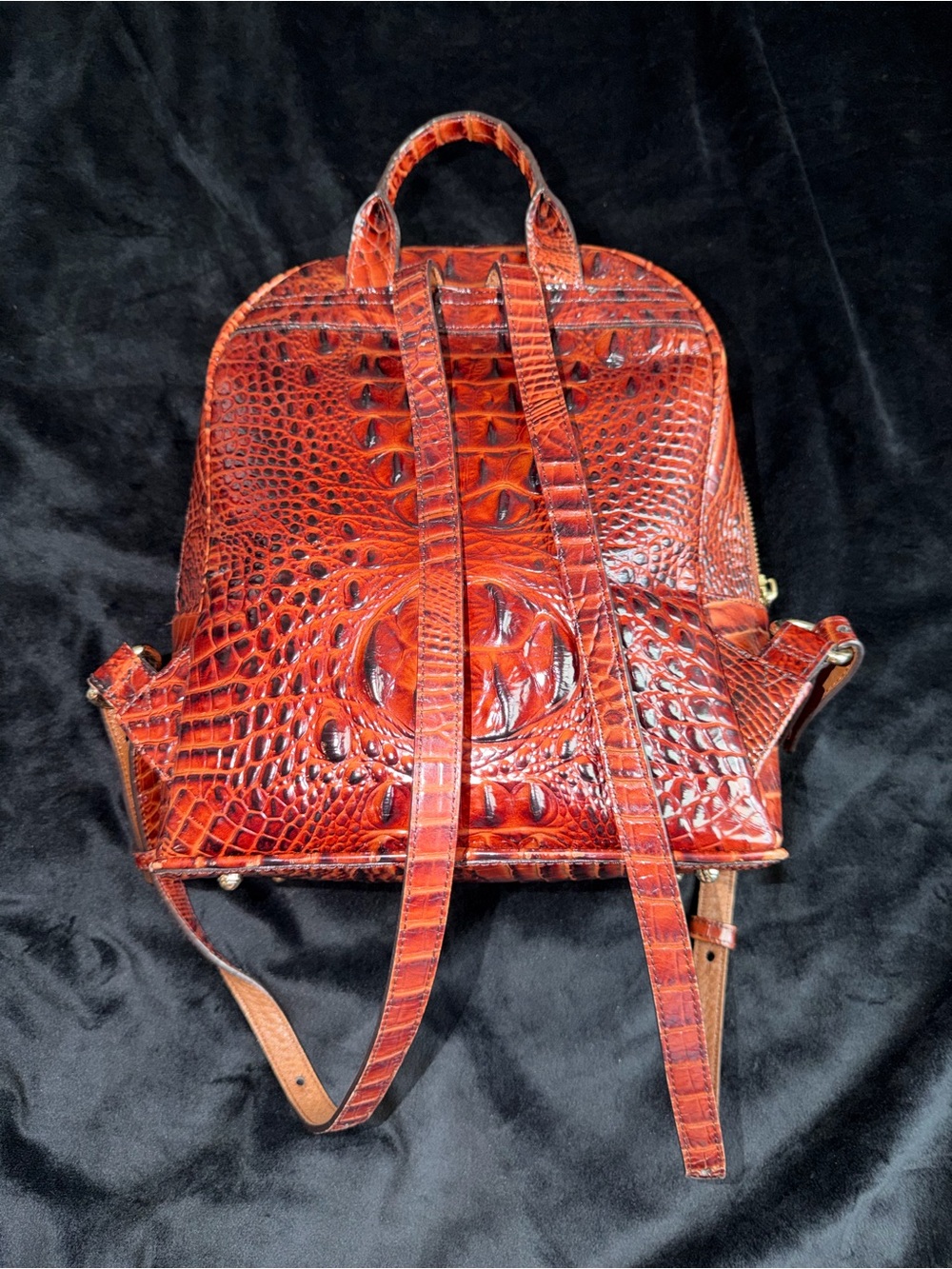 Brahmin Croc-Embossed Burnt Orange Leather Backpack - Picture 4 of 10